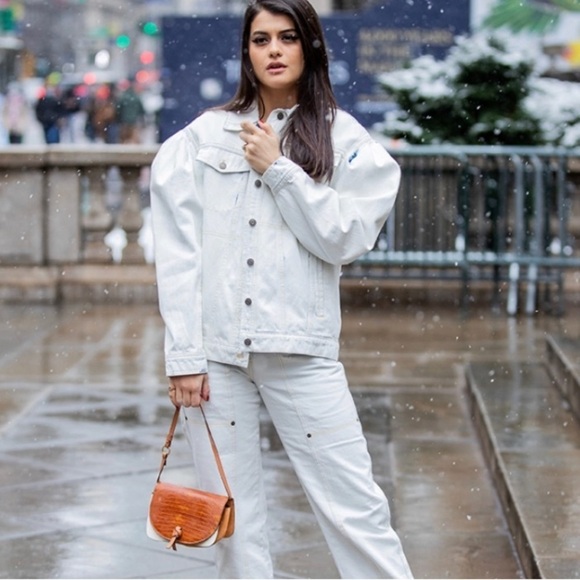 LL BEAN Sz XL White Canvass Pockets Oversized Denim Jean Style Jacket - Picture 1 of 10